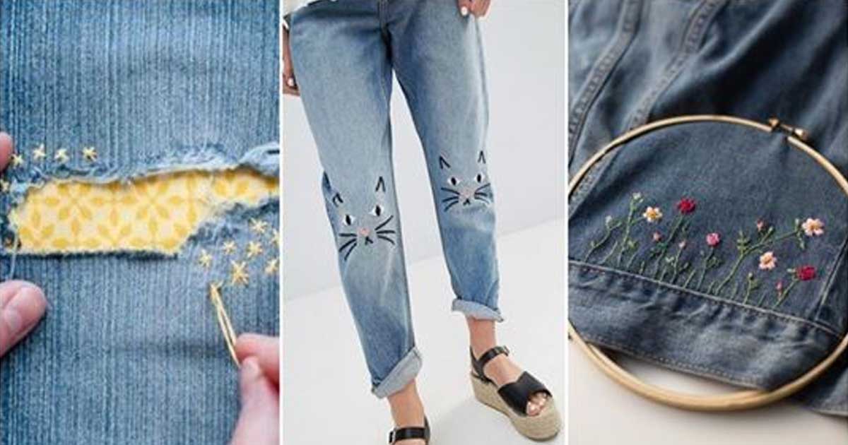 20 классных идей простой вышивки на джинсах