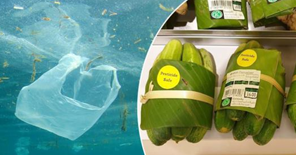 Об экологии: в Тайланде магазин использует банановые листки вместо пакетов